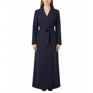 Linda Allard Ellen Tracy Womens Navy Long Trench Coat Elegant Outerwear Size 6